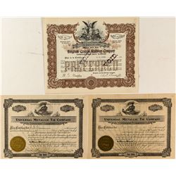 Utah Railroad Stock Certificate Trio