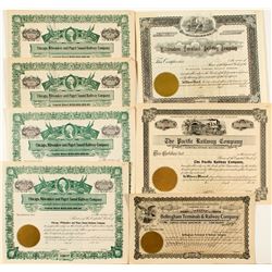 Washington Railroad Stocks Certificates from Four Rails