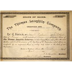 Thomas Laughlin Company Stock Certificate, 1899