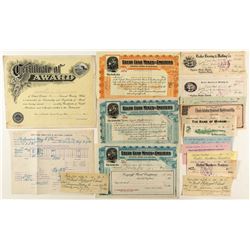 Utah Ephemera (Checks, Stocks, Assay)