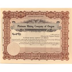 Platinum Mining Co. of Oregon Stock Certificate