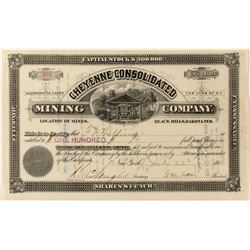 Cheyenne Cons. Mining Co. Territorial Stock Certificate