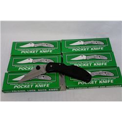 6 POCKET KNIVES IN GREEN BOXES