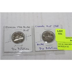 1966 & 1968 MINT DIE ROTATION NICKELS X2