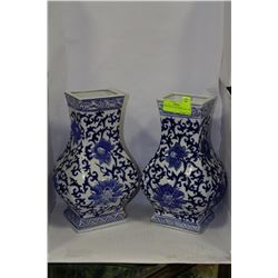 PAIR OF BLUE AND WHITE VASE - 14"