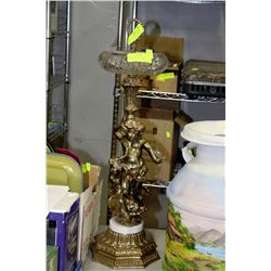 ART DECO CRYSTAL & CHERUB & MARBLE ASHTRAY STAND