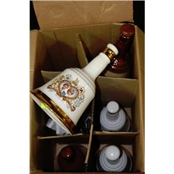 BOX OF 7 COLLECTIBLE BELL WHISKEY DECANTERS