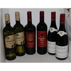 6 BOTTLES OF ASSORTED RED & WHITE WINE