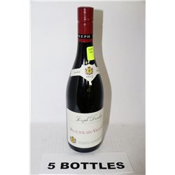 5 BOTTLES OF BEAUJOLAIS-VILLAGES RED WINE
