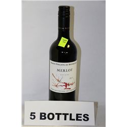 5 BOTTLES OF PAYS D'OC 2013 MERLOT