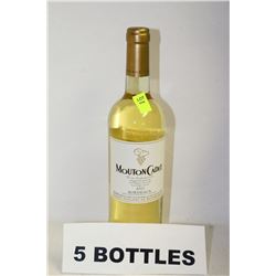 5 BOTTLES OF MOUTON CADET 2013 BORDEAUX WHITE WINE