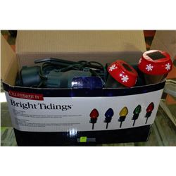 BOX OF ASSORTED CHRISTMAS ORNAMENTS & DECORATIONS