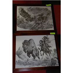 BILL ONEIL FRAMED PRINT W/ LITHOGRAPH SIGNATURE X2