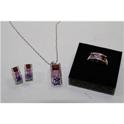 COLOR RECTANGLE SHAPE EARRINGS NECKLACE SET