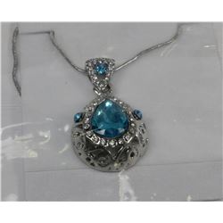 WOMENS 14K WHITE GOLD PLATED BLUE PENDANT