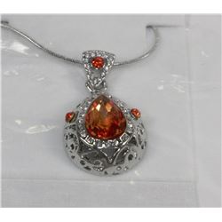 WOMENS 14K WHITE GOLD PLATED ORANGE PENDANT