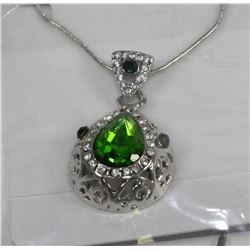 WOMENS 14K WHITE GOLD PLATED GREEN PENDANT
