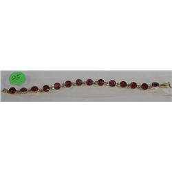 8" WOMENS 14K GOLD PLATED GARNET BRACELET