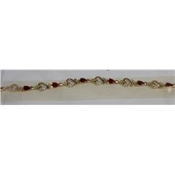 8" WOMENS 14K GOLD PLATED LAB RED RUBY BRACELET