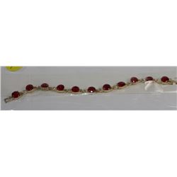 8" WOMENS 14K GOLD PLATED LAB RED RUBY BRACELET