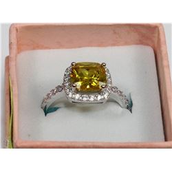 LADIES 925 SILVER RING 4CTS CITRINE & WHITE TOPAZ
