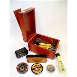 WOOD SHOE SHINE BOX/STAND - FULL OF