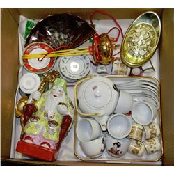 BOX W/CHINESE TEA SET, CANDY DISH,