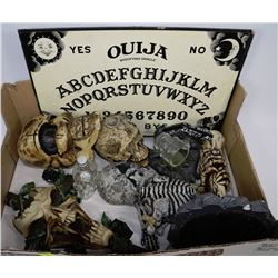 BOX W/COLLECTION OF SKULLS, SKELETONS