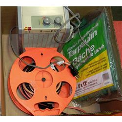 BOX W/ HEATER, NEW 9X12 TARP, EXTENSION