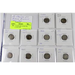 LOT OF 10 EDWARD VII SILVER NICKELS 1903-1910
