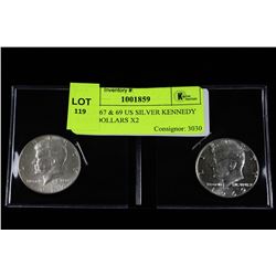 UNC 1967 & 69 US SILVER KENNEDY HALF DOLLARS X2
