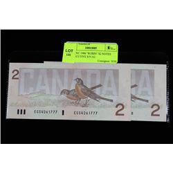 GEM UNC 1986 "ROBIN" $2 NOTES CONSECUTIVE S/N X2