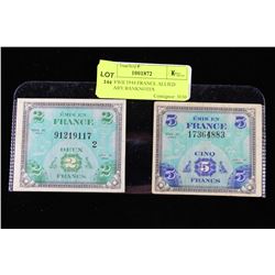 TWO WWII 1944 FRANCE ALLIED MILITARY BANKNOTES