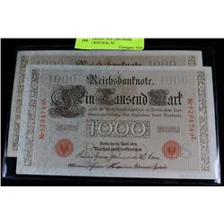 UNC GERMAN 1910 1,000 MARK NOTES RED SEAL X2