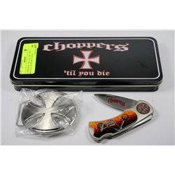CHOPPERS "'TIL YOU DIE" BELT BUCKLE & POCKET KNIFE
