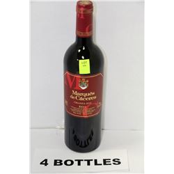 FOUR 750ML BOTTLES OF MARQUES DE CACERES RED WINE