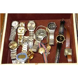 LARGE JEWELLERY BOX WITH COLLECTION OF WATCHES