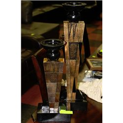 PAIR OF BLACK AND GOLD LEAF FINISH CANDLEHOLDERS