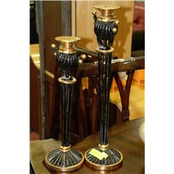 PAIR OF BLACK AND GOLD LEAF FINISH CANDEHOLDERS