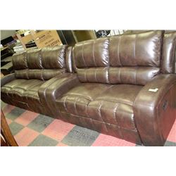NEW BROWN LEATHER RECLINING SOFA WITH LOVE SEAT
