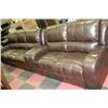 Image 1 : NEW BROWN LEATHER RECLINING SOFA WITH LOVE SEAT