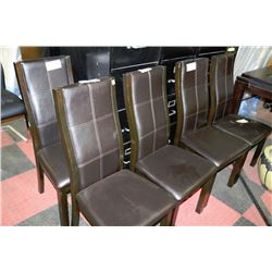 SET OF 5 WOOD AND BROWN LEATHERETTE SIDECHAIRS