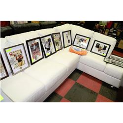 WHITE LEATHER L-SHAPED SECTIONAL