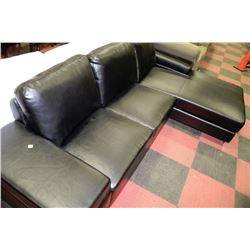 NEW BLACK LEATHER AND CHROME L-SHAPED SECTIONAL