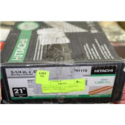 BOX OF HITACHI 3-1/4" ROOFING NAILS - 1,000 PIECES