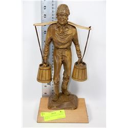 WOODEN CARVED MAN CARRYING BUCKETS