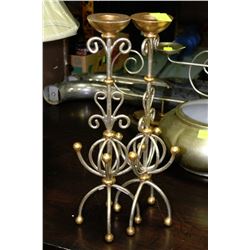 PAIR OF GOLD LEAF/SILVER LEAF CANDLEHOLDERS