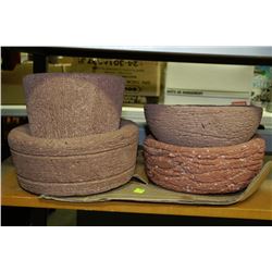 4 HANDCARVED HYPERTUFA POTS