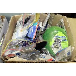 BOX OF MISC PET SUPPLIES INCLUDES FISH ACCESSORIES