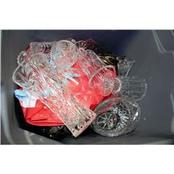 TOTE WITH COLLECTION OF GLASS AND CRYSTALWARE